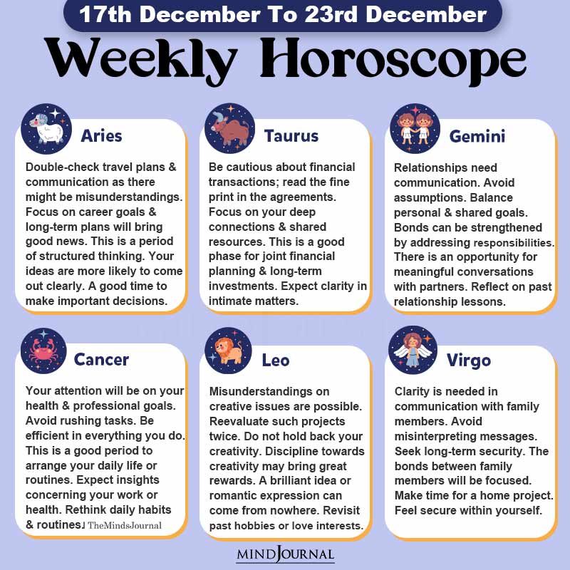 Weekly Horoscope For Each Zodiac Sign(17th December To 23rd December)