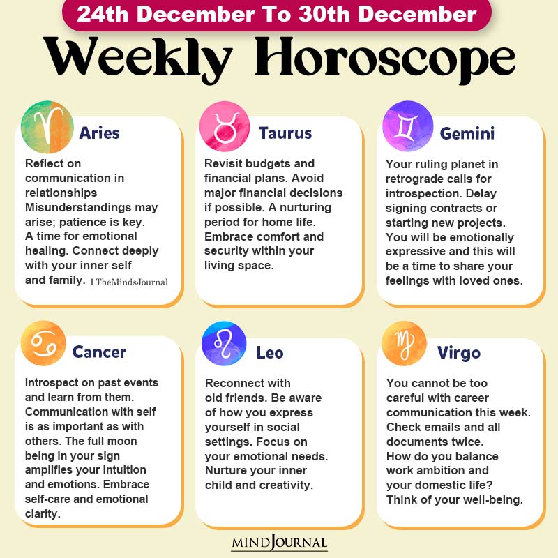 Weekly Horoscope For Each Zodiac Sign(24th December To 30th December)