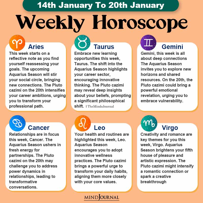 Weekly Horoscope For Each Zodiac Sign(14th January To 20th January)